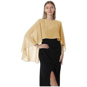 Capelets for Women Chiffon Cape Shawls and Wraps-Gold